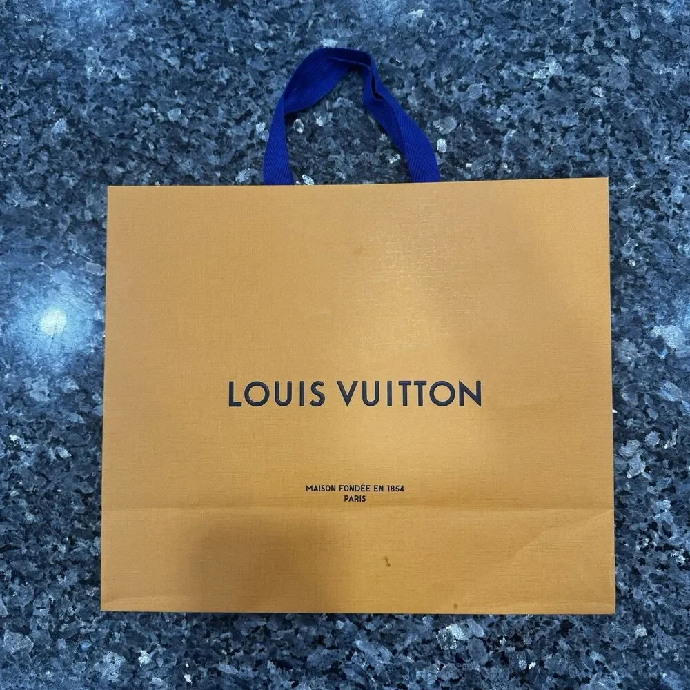 Louis Vuitton Paper Bag Orange Blue Handle Receipt Holder Blank Envelope 16x13x6
